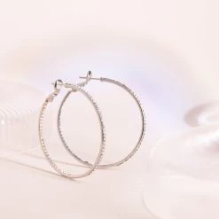 Large Lansing Pave Hoops - Silver