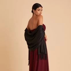 Shawl With Fringe - Black 10 Shawl With Fringe - Black -Elegant Moments Shop BIRDY GREY CASHMERE SHAWL BLACK 03 RT CROP