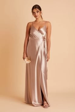 Cindy Shiny Satin Dress - Taupe