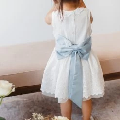 Liz Flower Girl Sash - Sheen Light Blue -Elegant Moments Shop BIRDY GREY ELIZABETH FLOWER GIRL SASH DUSTY BLUE 03