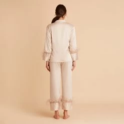 Feathered Pajama Set - Champagne -Elegant Moments Shop BIRDY GREY FEATHERED PJ SET TAUPE 05