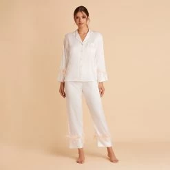 Feathered Pajama Set - White