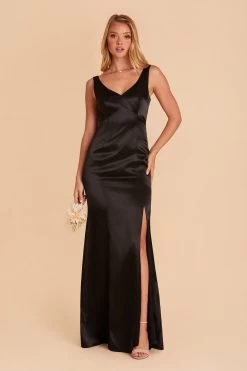 Gloria Shiny Satin Dress - Black