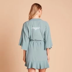 Kenny Ruffle Robe - Sea Glass 17 Kenny Ruffle Robe - Sea Glass -Elegant Moments Shop BIRDY GREY KENNY BRIDESMAID RUFFLE ROBE SEA GLASS 04 PERSONALIZATION 01