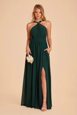 Kiko Chiffon Dress - Emerald -Elegant Moments Shop BIRDY GREY KIKO SLIT CHIFFON BRIDESMAID DRESS EMERALD 02