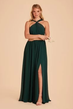 Kiko Chiffon Dress - Emerald -Elegant Moments Shop BIRDY GREY KIKO SLIT CHIFFON BRIDESMAID DRESS EMERALD 04