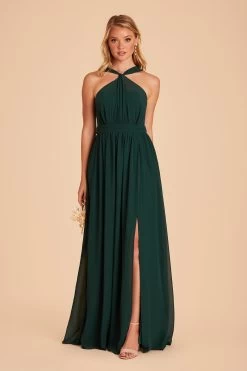 Kiko Chiffon Dress - Emerald -Elegant Moments Shop BIRDY GREY KIKO SLIT CHIFFON BRIDESMAID DRESS EMERALD 05