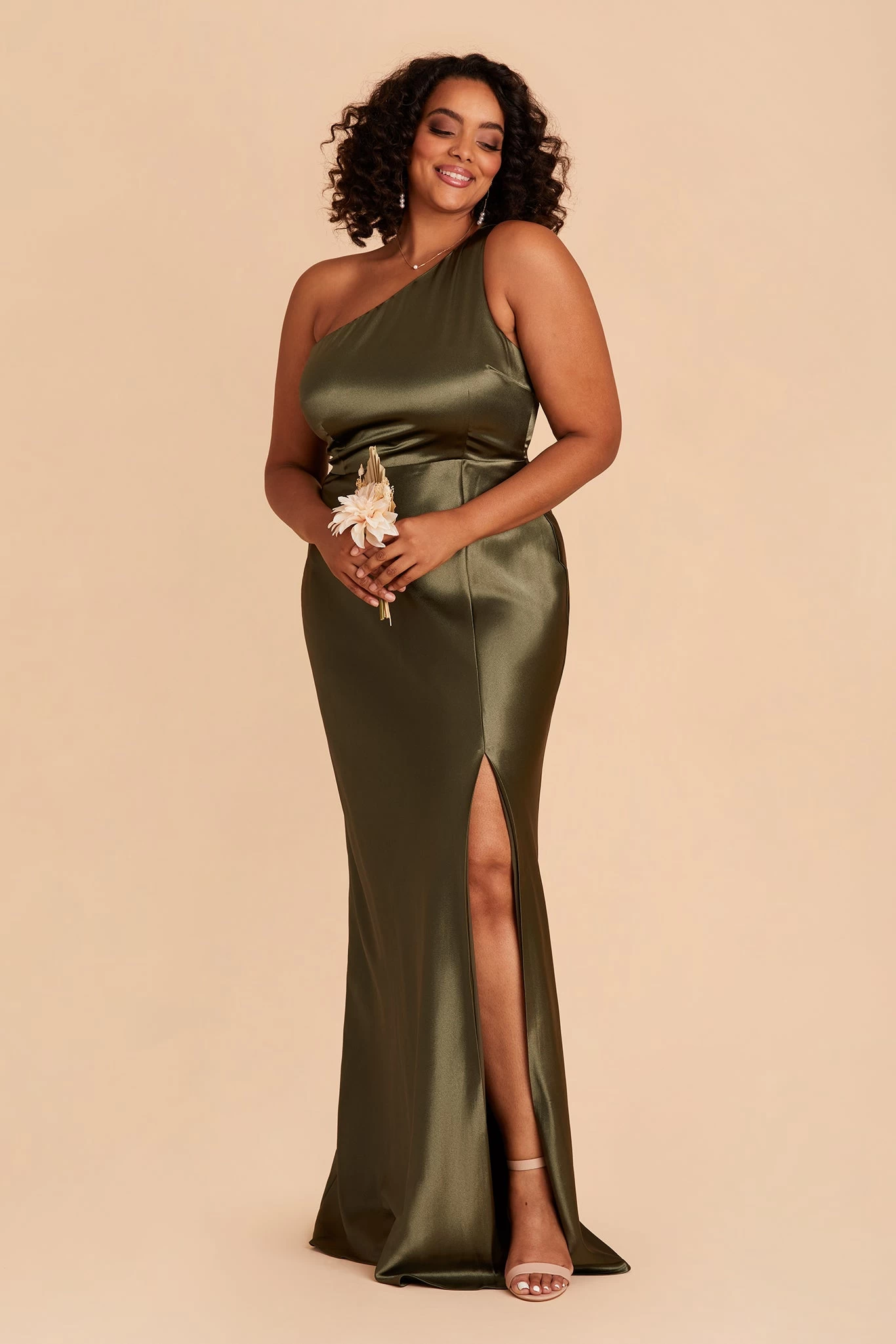 Kira Shiny Satin Dress - Olive - Image 2