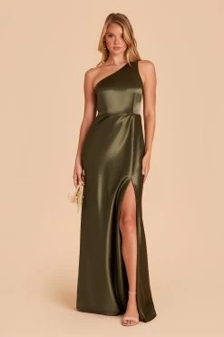 Kira Shiny Satin Dress - Olive
