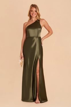 Kira Shiny Satin Dress - Olive -Elegant Moments Shop BIRDY GREY KIRA SATIN BRIDESMAID DRESS OLIVE 05
