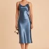 Lisa Shiny Satin Midi Dress - Twilight