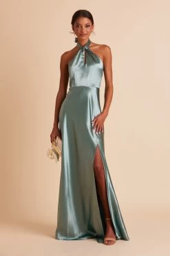 Monica Shiny Satin Dress - Sea Glass