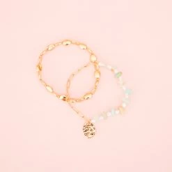 Beachy Beads And Gold Chain Bracelet Set