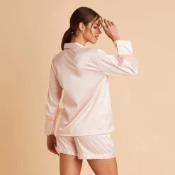 Short Satin Feathered Pajama Set - Blush -Elegant Moments Shop BIRDY GREY SHORT FEATHERED PAJAMAS BLUSH 06