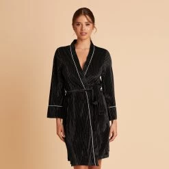 Velvet Ribbed Robe - Black