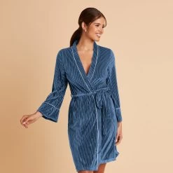 Velvet Ribbed Robe - Slate Blue