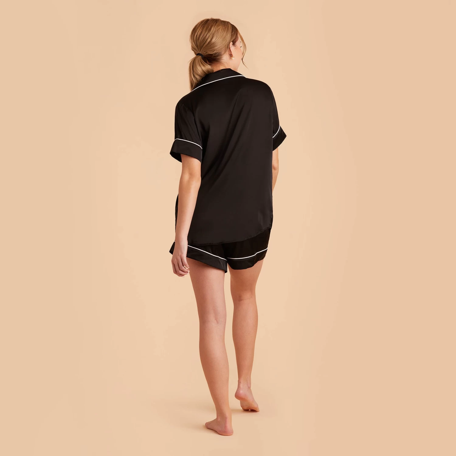 Jonny Satin Short Sleeve Pajama Top - Black - Image 6