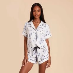 Jonny Satin Floral Pajama Set - Blue Le Fleur