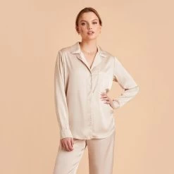 Jonny Satin Long Sleeve Pajama Top - Champagne
