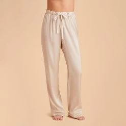 Jonny Satin Pajama Pants - Champagne -Elegant Moments Shop champagne jonny satin pants bridesmaid pajamas 02