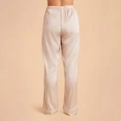 Jonny Satin Pajama Pants - Champagne -Elegant Moments Shop champagne jonny satin pants bridesmaid pajamas 04
