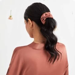 Cat Satin Scrunchie - Desert Rose -Elegant Moments Shop desert rose cat scrunchie getting ready 01