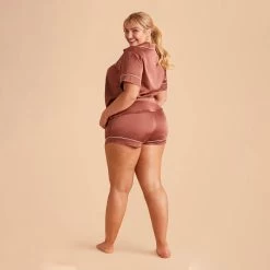 Jonny Satin Pajama Set - Desert Rose -Elegant Moments Shop desert rose jonny plus size satin short sleeve pajama top and shorts bridesmaid pajamas 03 31b107bd 9f25 42c3 b622 a6a90b7d0436