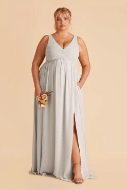 Laurie Empire Dress - Dove Gray -Elegant Moments Shop dove gray laurie slit plus size bridesmaid dress 02 2e071777 fe39 4d19 8b3a 5555b7200303