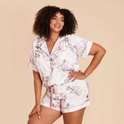 Jonny Satin Floral Pajama Set - Dusty Pink Peonies