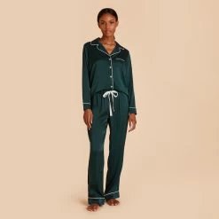 Jonny Long Sleeves And Pants Satin PJ Set - Emerald