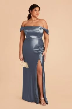 Mia Shiny Satin Convertible Dress - French Blue -Elegant Moments Shop french blue mia plus size bridesmaid dress 01
