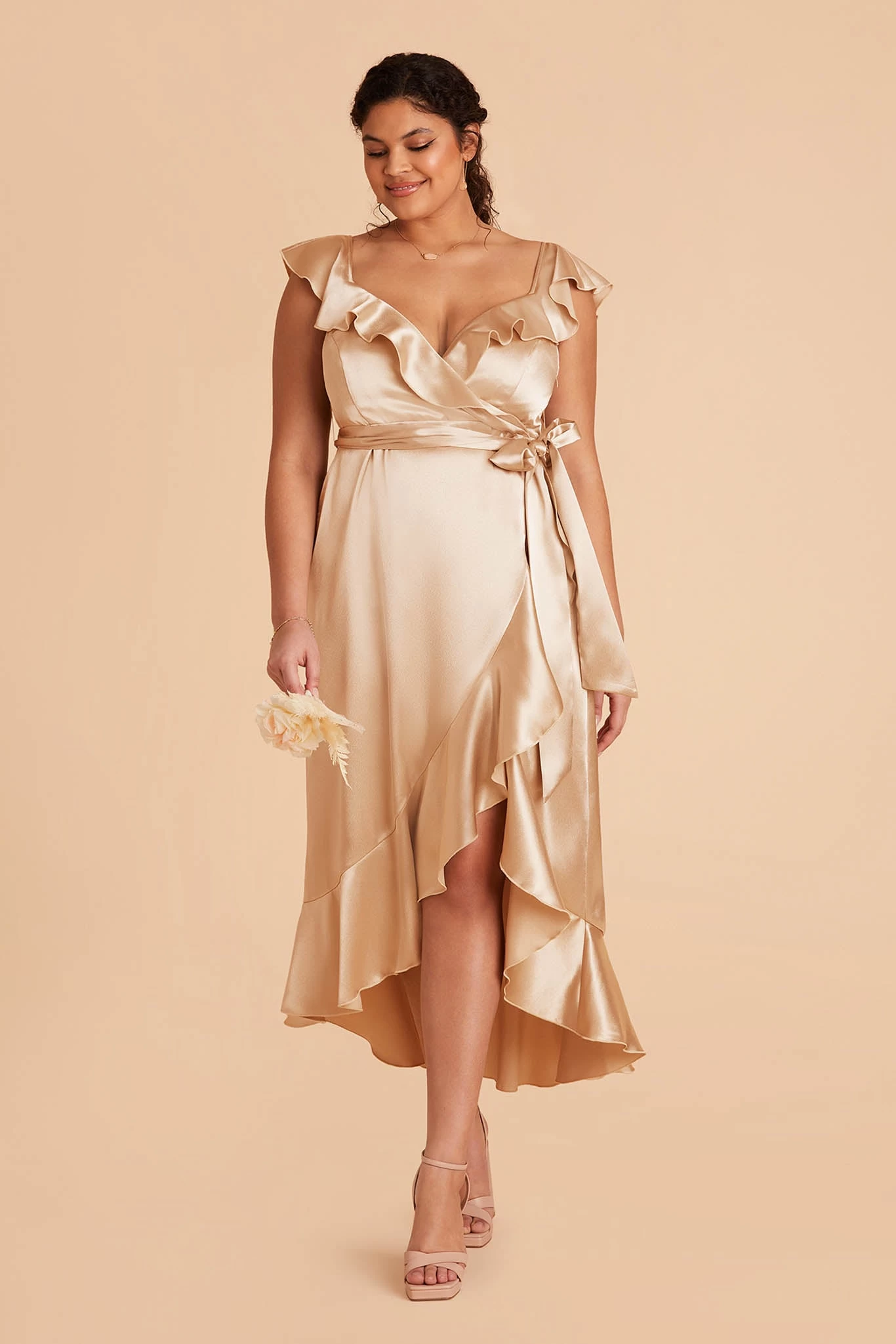 James Shiny Satin Midi Dress - Gold - Image 6