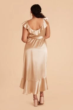 James Shiny Satin Midi Dress - Gold -Elegant Moments Shop gold james plus size satin bridesmaid dress 03 3bd06801 0763 4630 bf5c 8216e10fe711