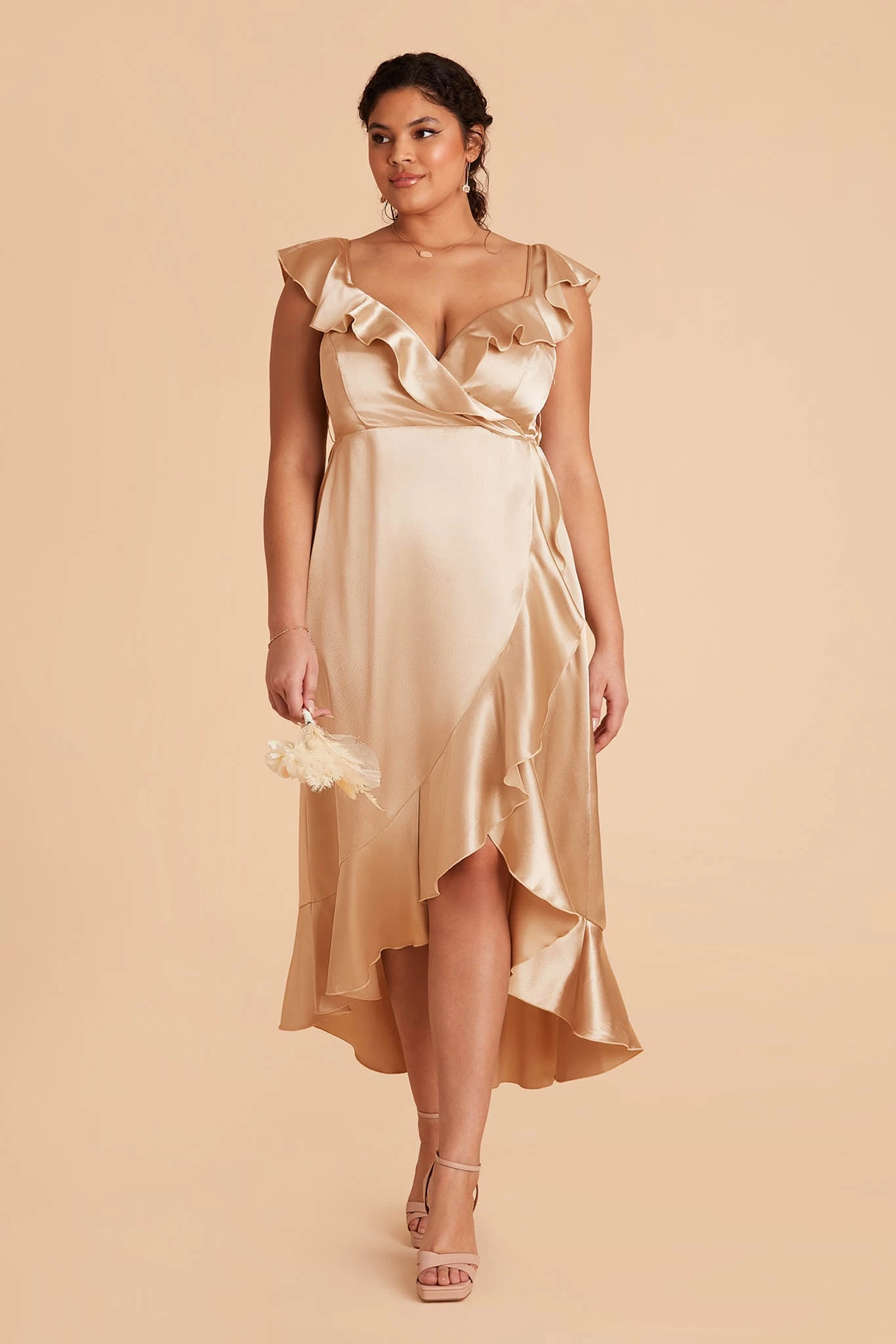 James Shiny Satin Midi Dress - Gold - Image 2