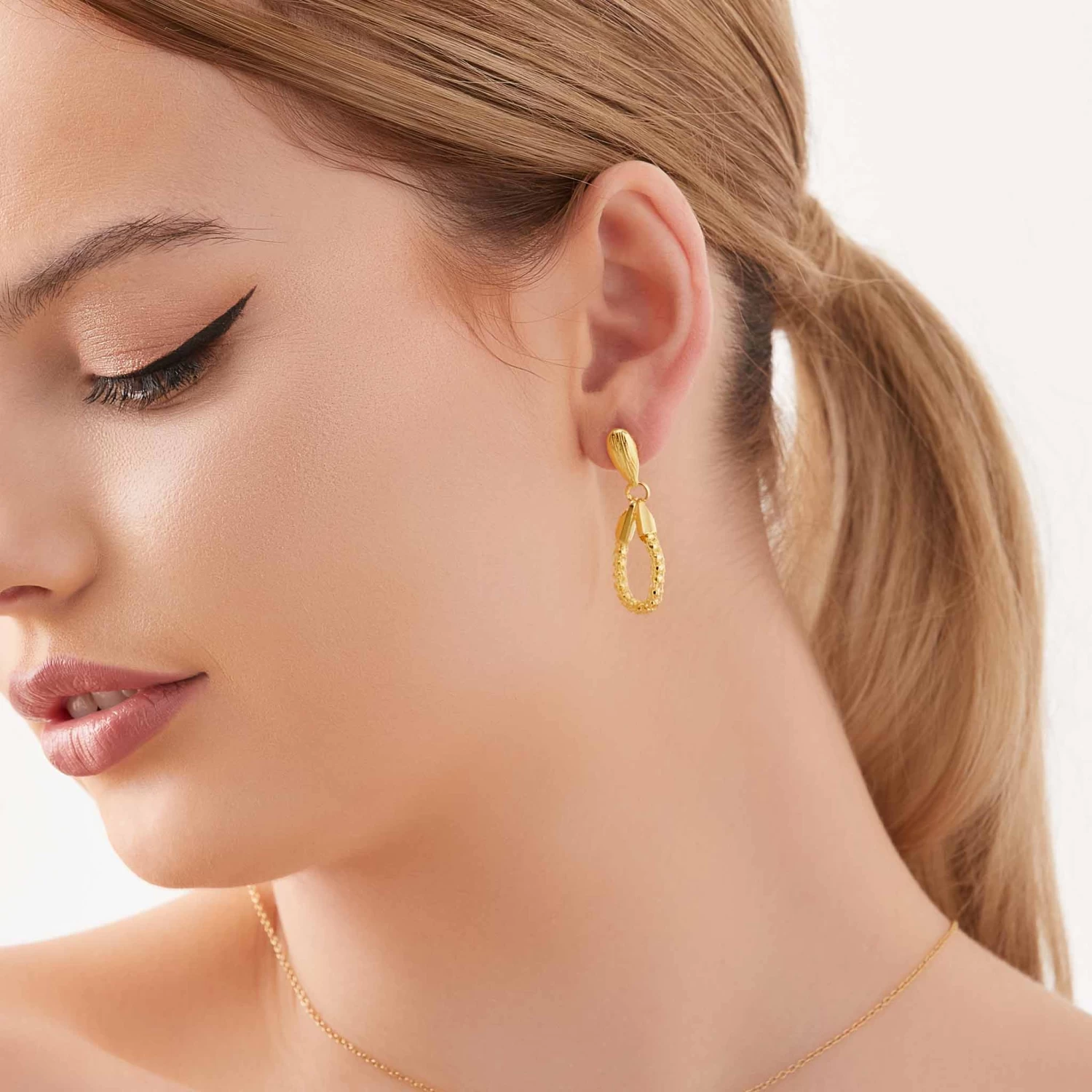 14K Gold Plated Teardrop Loop Earrings 4 14K Gold Plated Teardrop Loop Earrings - Image 2