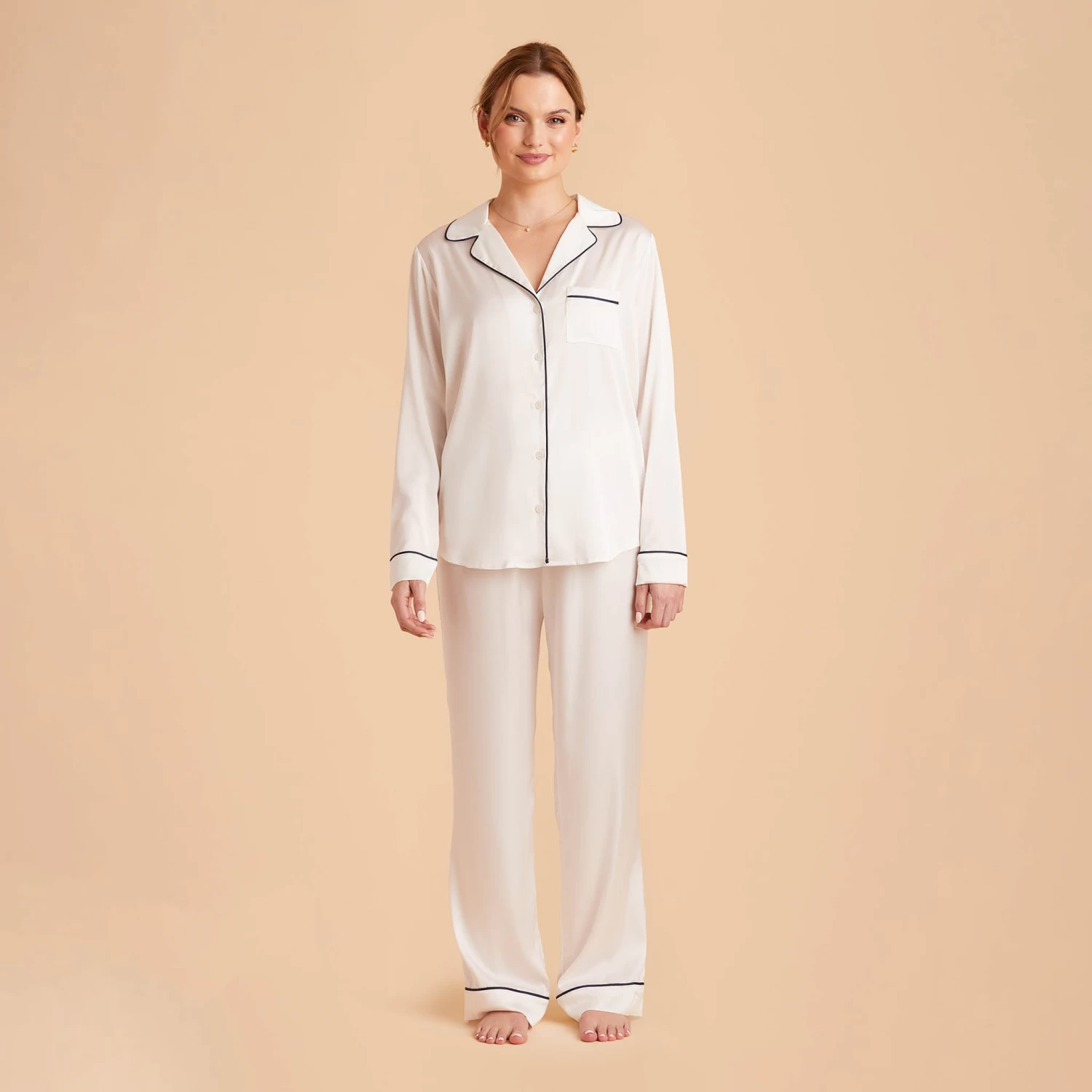 Jonny Long Sleeves And Pants Satin PJ Set - Ivory - Image 9