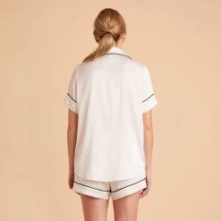 Jonny Satin Pajama Set - Ivory -Elegant Moments Shop ivory jonny satin short sleeve top bridesmaid pajamas 07 1