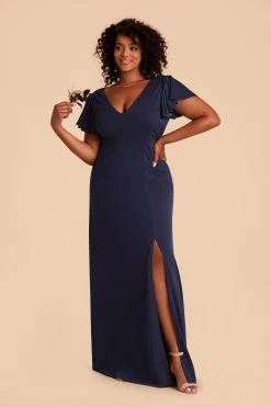 Hannah Crepe Dress - Navy -Elegant Moments Shop navy hannah plus size convertible bridesmaid dress 02