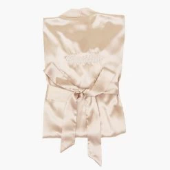 Claudine Lace Robe - Neutral Champagne -Elegant Moments Shop neutral champagne claudine satin lace bridesmaid robe 01