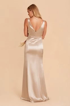 Gloria Shiny Satin Dress - Neutral Champagne -Elegant Moments Shop neutral champagne gloria satin bridesmaid dress 03