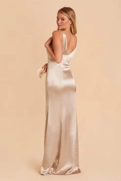 Gloria Shiny Satin Dress - Neutral Champagne -Elegant Moments Shop neutral champagne gloria satin bridesmaid dress 04