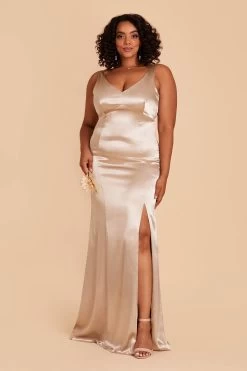 Gloria Shiny Satin Dress - Neutral Champagne -Elegant Moments Shop neutral champagne gloria satin plus size bridesmaid dress 02 2c9bfcb6 b7eb 4f6c 8460 8f95bd8a6d18