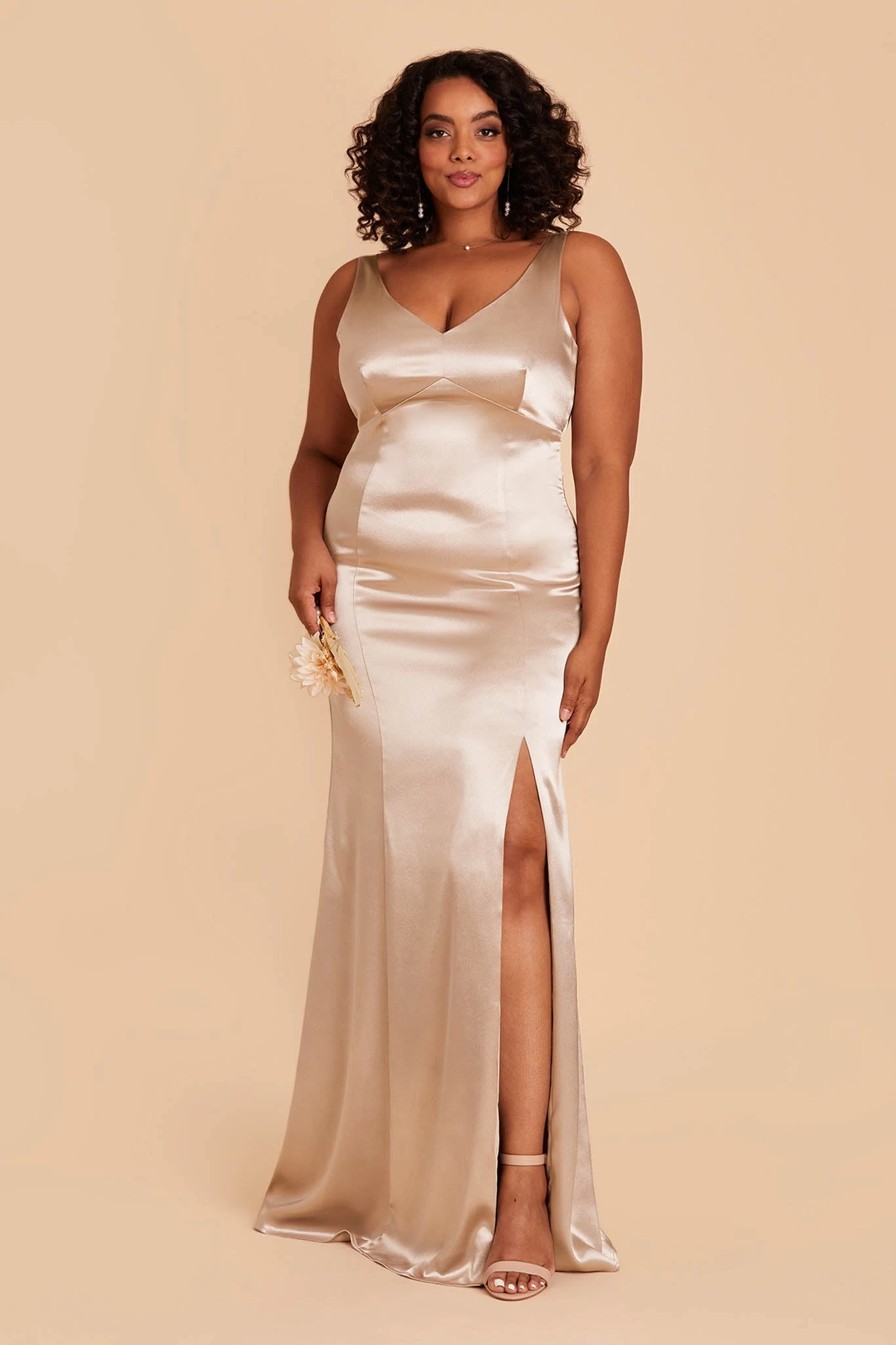 Gloria Shiny Satin Dress - Neutral Champagne - Image 7