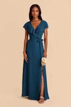 Jackson Chiffon Dress - Ocean Blue -Elegant Moments Shop ocean blue jackson bridesmaid dress 02