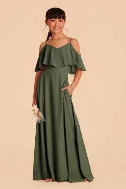 Janie Convertible Junior Dress - Olive -Elegant Moments Shop olive janie convertible slit junior bridesmaid dress 01