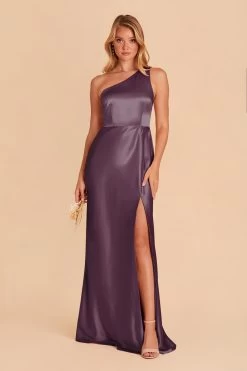 Kira Shiny Satin Dress - Plum
