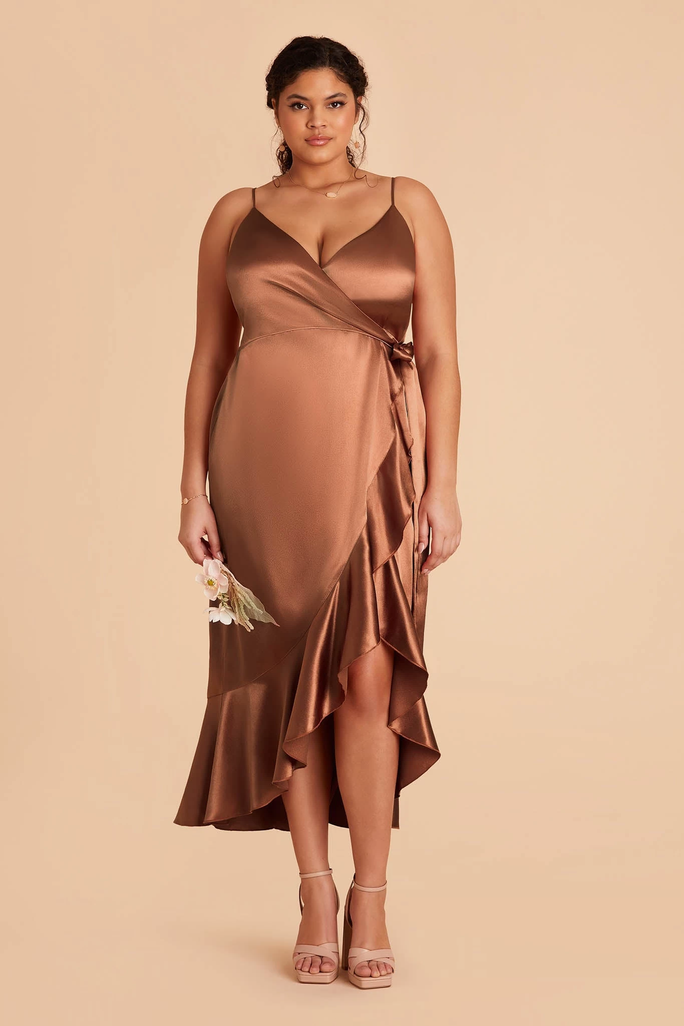 YC Shiny Satin Midi Dress - Rust 10 YC Shiny Satin Midi Dress - Rust - Image 8