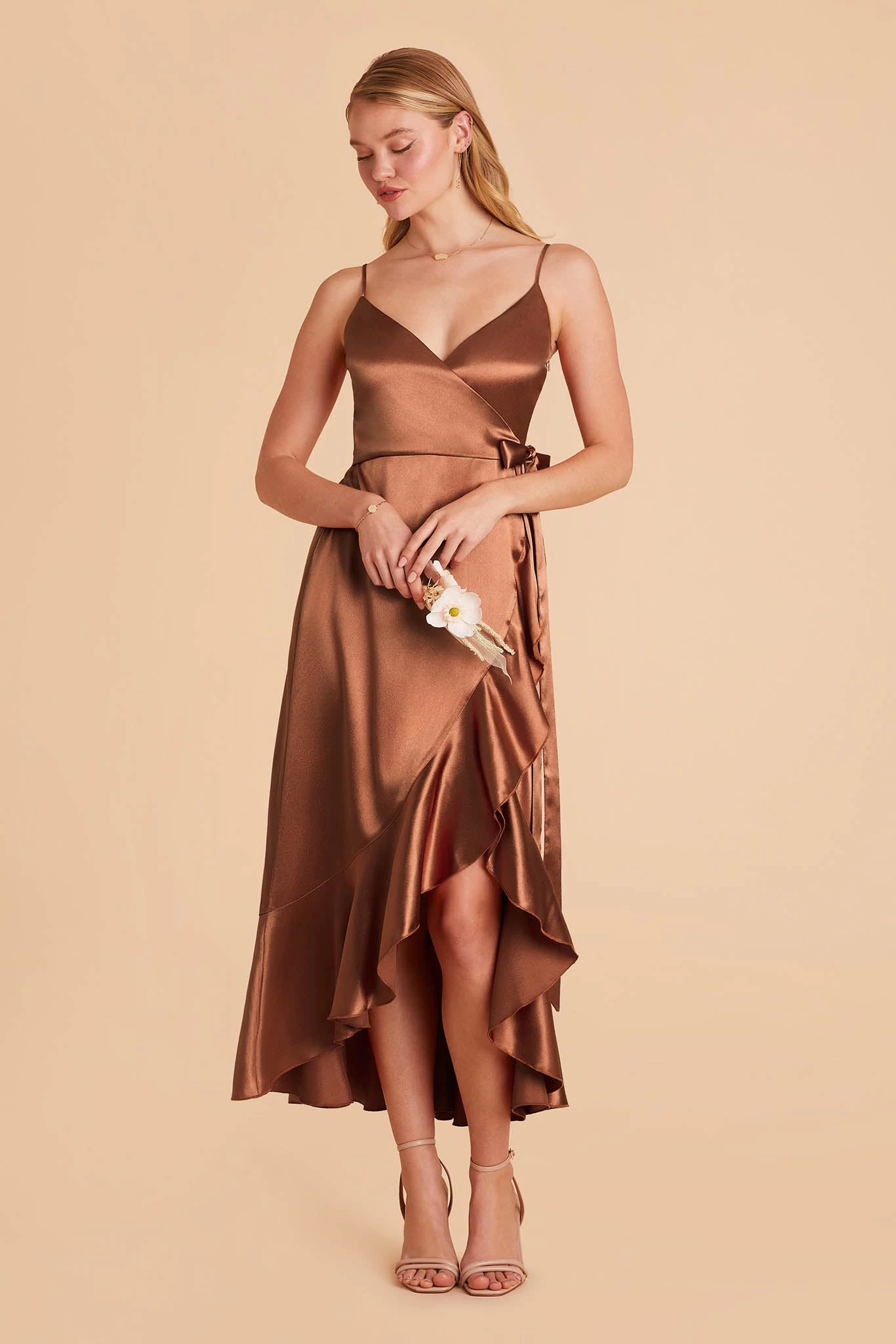 YC Shiny Satin Midi Dress - Rust 7 YC Shiny Satin Midi Dress - Rust - Image 5