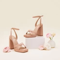 Ryanne Platform Heel - Nude Blush -Elegant Moments Shop ryanne nude blush bridesmaid shoes flat lay 03 rt