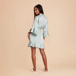 Kenny Ruffle Satin Robe - Sage -Elegant Moments Shop sage kenny satin ruffle bridesmaid robe 03